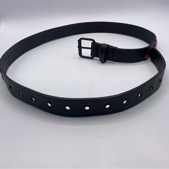 Punk Studded Belt 2 Row Pyramid Emo Stud PU Rock Goth Scene Rivet Black Red Pink - Picture 8 of 11